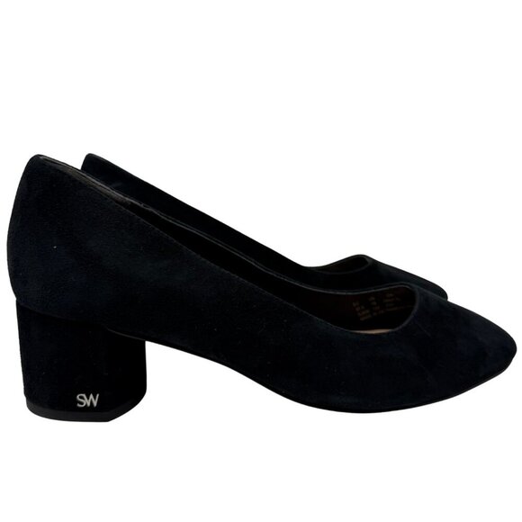 Stuart Weitzman Marymid Suede Pumps Block Heels Women 7 B Black Designer Classic - Picture 1 of 11